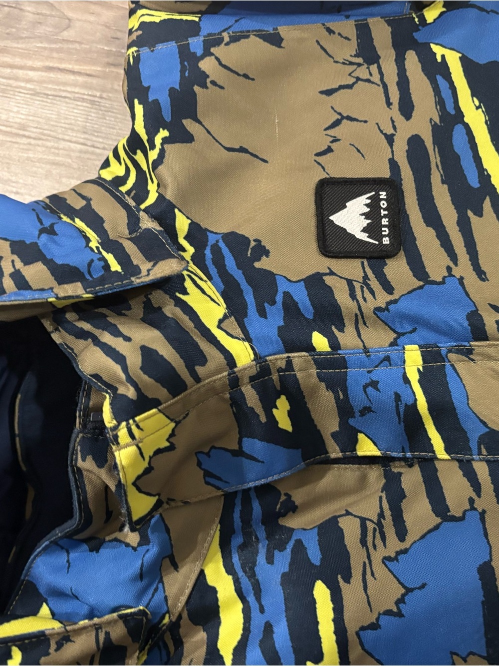 Burton Snowboarding one piece in Blue, Yellow & Brown Camouflage Print